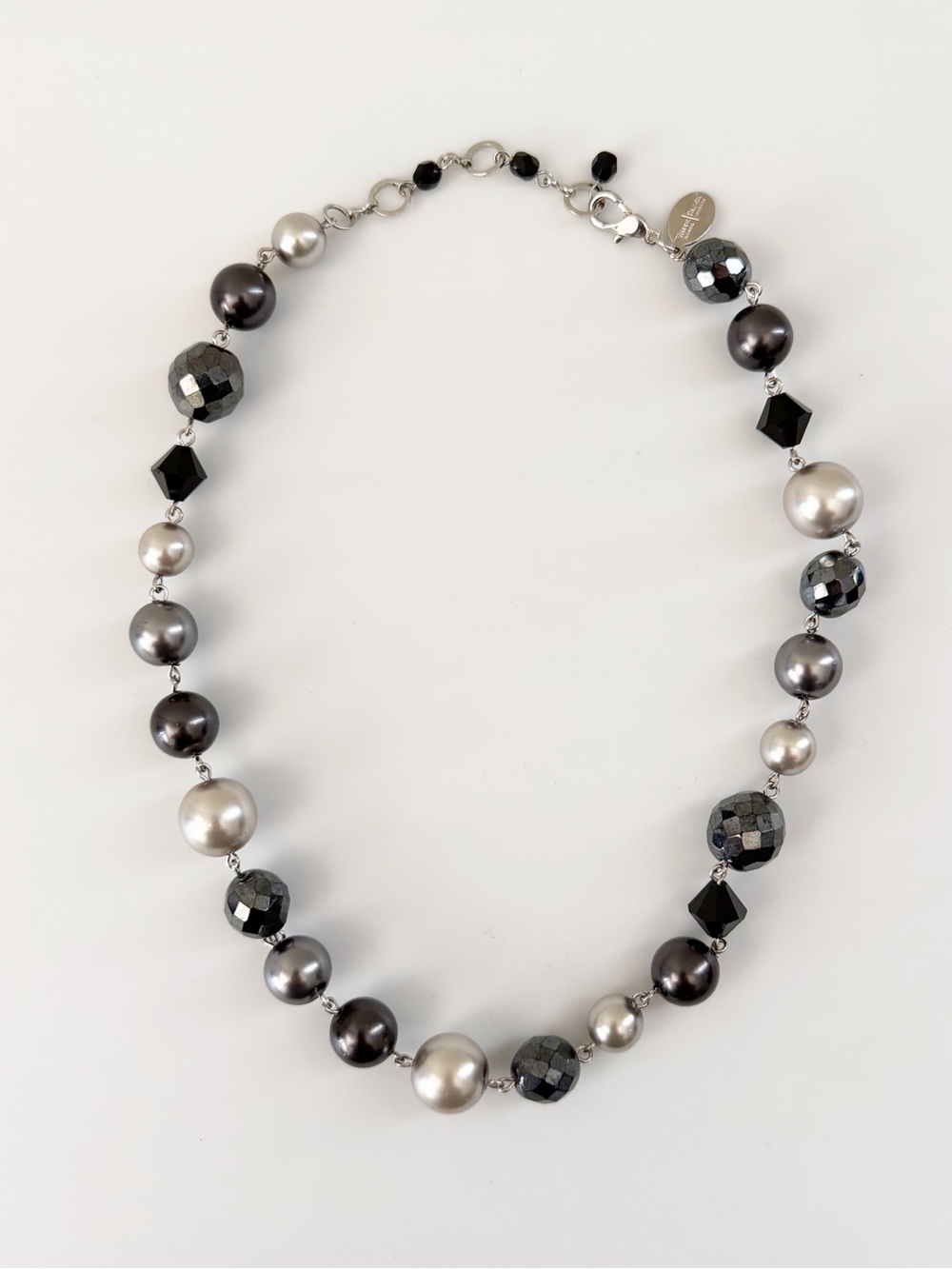 WHBM Black Grey Silver Beaded Statement Casual Glamour Silver Tone Necklace